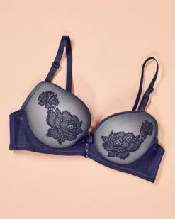 Codzienne^Royalfashion Damski usztywniany biustonosz z koronką Granatowy