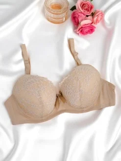 Codzienne^Royalfashion Damski usztywniany biustonosz z koronką Elegance Lace beżowy