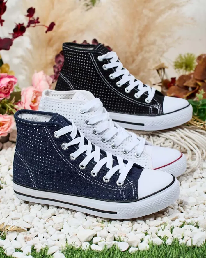 Trampki^Royalfashion Damskie ażurowe trampki Nimm Ecru