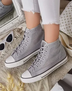 Trampki^Royalfashion Damskie ażurowe trampki Nizzef gołębi szary