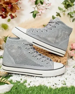 Trampki^Royalfashion Damskie ażurowe trampki Nizzef gołębi szary