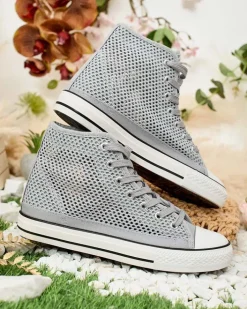 Trampki^Royalfashion Damskie ażurowe trampki Nizzef gołębi szary