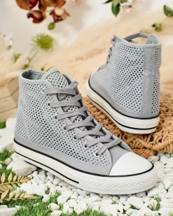 Trampki^Royalfashion Damskie ażurowe trampki Nizzef gołębi szary