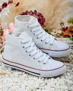 Trampki^Royalfashion Damskie ażurowe trampki Nimm biały