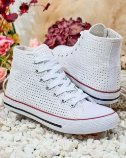 Trampki^Royalfashion Damskie ażurowe trampki Nimm biały