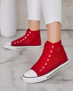 Trampki^Royalfashion Damskie ażurowe trampki Nizzef czerwony