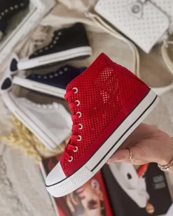 Trampki^Royalfashion Damskie ażurowe trampki Nizzef czerwony
