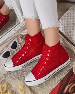 Trampki^Royalfashion Damskie ażurowe trampki Nizzef czerwony