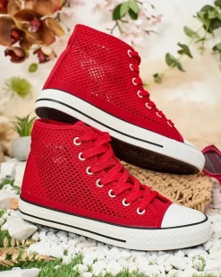 Trampki^Royalfashion Damskie ażurowe trampki Nizzef czerwony