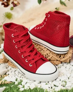 Trampki^Royalfashion Damskie ażurowe trampki Nizzef czerwony