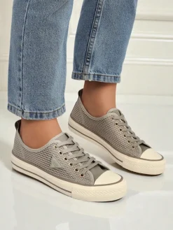 Trampki^Royalfashion Damskie ażurowe trampki Rebbse Jasny szary