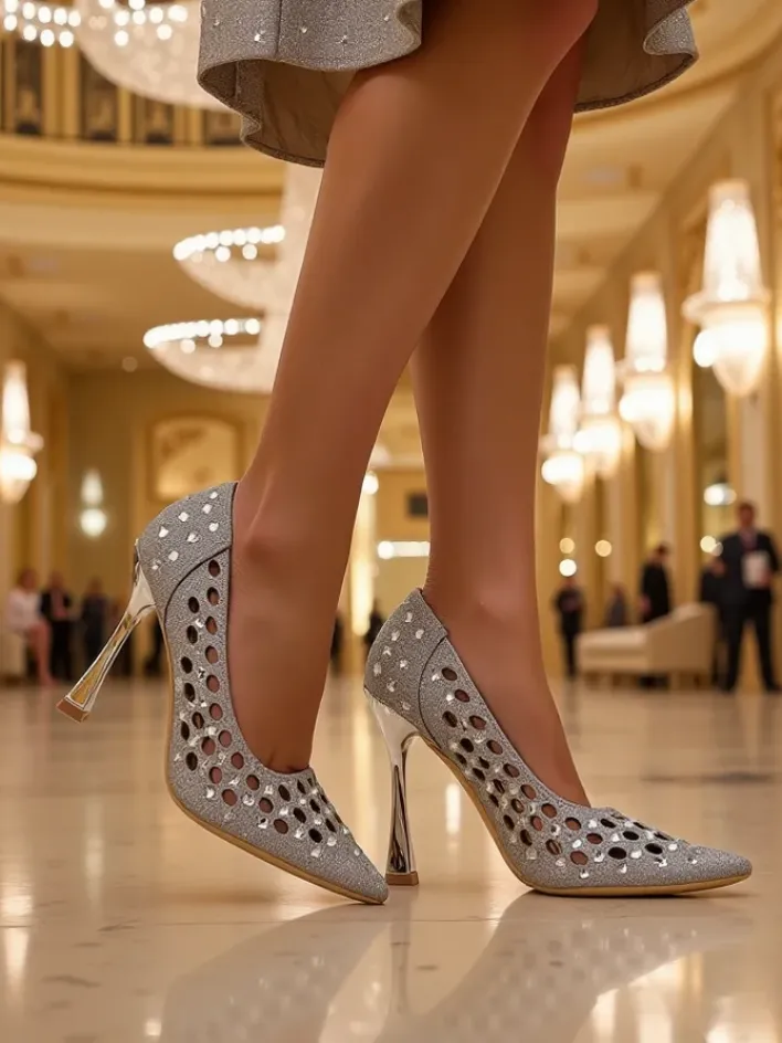 Szpilki|Klasyczne^Royalfashion Damskie ażurowe czółenka na szpilce Ecatte srebrny