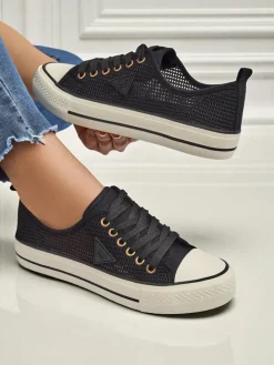 Trampki^Royalfashion Damskie ażurowe trampki Rebbse czarny