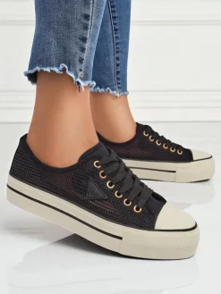 Trampki^Royalfashion Damskie ażurowe trampki Rebbse czarny