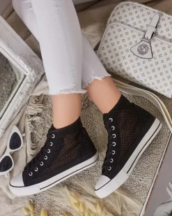 Trampki^Royalfashion Damskie ażurowe trampki Nizzef czarny