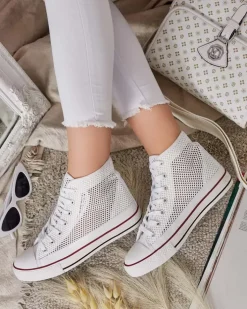 Trampki^Royalfashion Damskie ażurowe trampki Nizzef biały