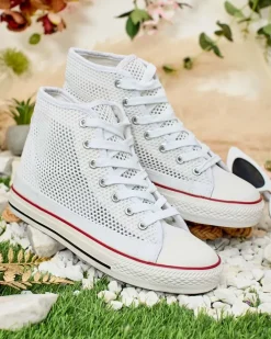 Trampki^Royalfashion Damskie ażurowe trampki Nizzef biały