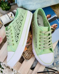 Trampki^Royalfashion Damskie ażurowe trampki Niz zielony
