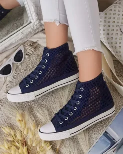 Trampki^Royalfashion Damskie ażurowe trampki Nizzef Granatowy