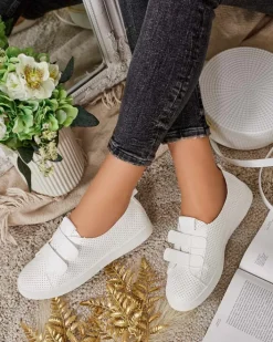 Trampki^Royalfashion Damskie ażurowe tenisówki Raffer biały