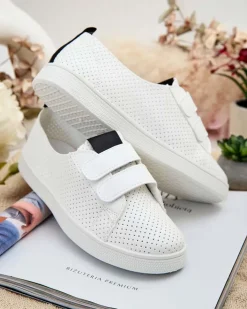 Trampki^Royalfashion Damskie ażurowe tenisówki Raffer biały