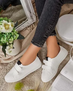 Trampki^Royalfashion Damskie ażurowe tenisówki Raffer biały