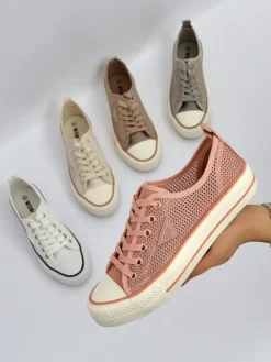 Trampki^Royalfashion Damskie ażurowe trampki Rebbse różowy