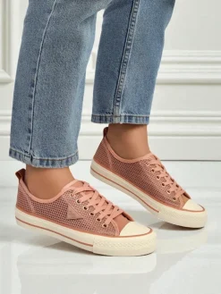 Trampki^Royalfashion Damskie ażurowe trampki Rebbse różowy