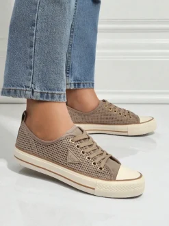 Trampki^Royalfashion Damskie ażurowe trampki Rebbse jasny brązowy