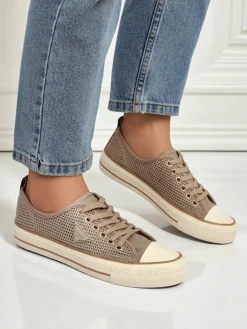 Trampki^Royalfashion Damskie ażurowe trampki Rebbse jasny brązowy