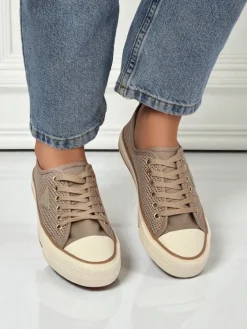 Trampki^Royalfashion Damskie ażurowe trampki Rebbse jasny brązowy