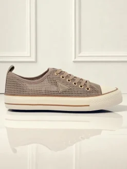 Trampki^Royalfashion Damskie ażurowe trampki Rebbse jasny brązowy