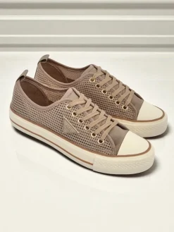 Trampki^Royalfashion Damskie ażurowe trampki Rebbse jasny brązowy