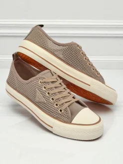 Trampki^Royalfashion Damskie ażurowe trampki Rebbse jasny brązowy