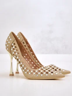 Szpilki|Klasyczne^Royalfashion Damskie ażurowe czółenka na szpilce Ecatte złoty