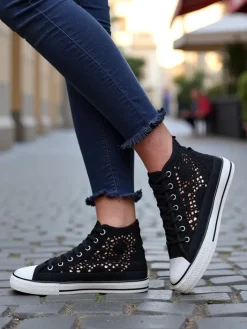 Trampki^Royalfashion Damskie ażurowe trampki Limme czarny