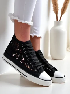 Trampki^Royalfashion Damskie ażurowe trampki Limme czarny