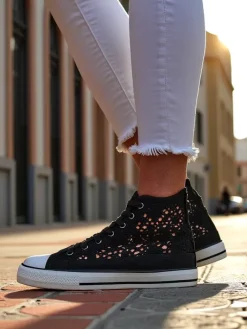 Trampki^Royalfashion Damskie ażurowe trampki Limme czarny