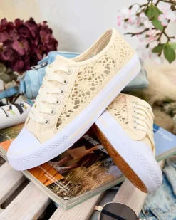 Trampki^Royalfashion Damskie ażurowe trampki Niz beżowy