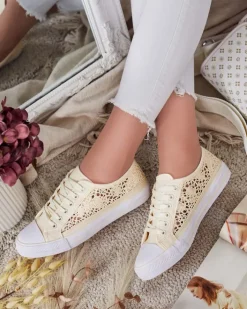 Trampki^Royalfashion Damskie ażurowe trampki Niz beżowy