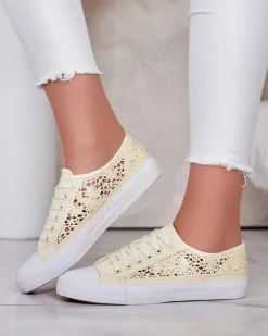 Trampki^Royalfashion Damskie ażurowe trampki Niz beżowy