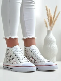 Trampki^Royalfashion Damskie ażurowe trampki Limme biały