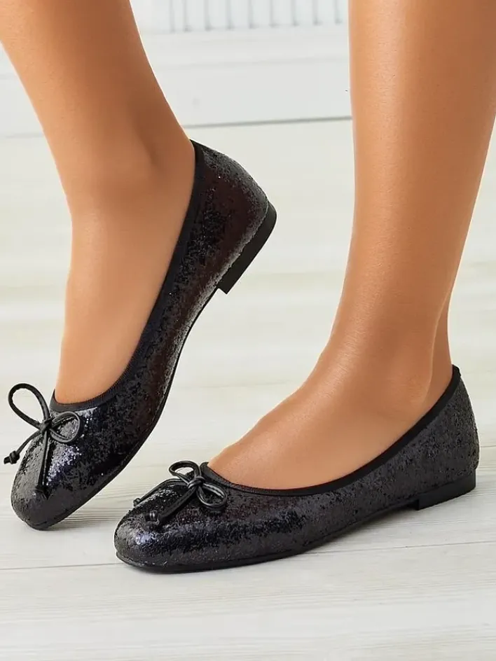 Buty Na Wielkie Wyjście|Baleriny Klasyczne^Royalfashion Damskie baleriny z brokatem i kokardką Aramie czarny