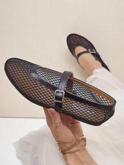 Baleriny Klasyczne^Royalfashion Damskie baleriny ażurowe z paseczkiem Naommi czarny