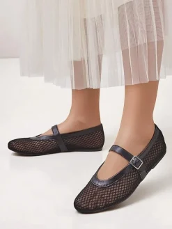 Baleriny Klasyczne^Royalfashion Damskie baleriny ażurowe z paseczkiem Naommi czarny