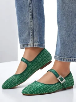 Buty Na Wielkie Wyjście|Baleriny Klasyczne^Royalfashion Damskie baleriny w krateczkę z klamerką i paseczkiem Riffos zielony