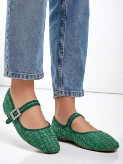Buty Na Wielkie Wyjście|Baleriny Klasyczne^Royalfashion Damskie baleriny w krateczkę z klamerką i paseczkiem Riffos zielony
