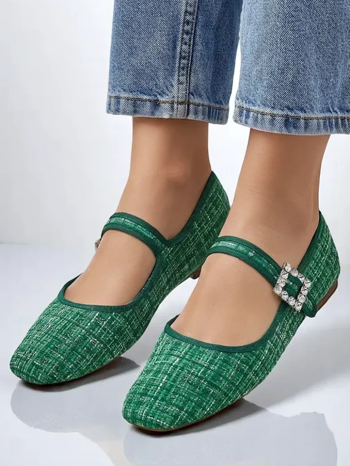 Buty Na Wielkie Wyjście|Baleriny Klasyczne^Royalfashion Damskie baleriny w krateczkę z klamerką i paseczkiem Riffos zielony
