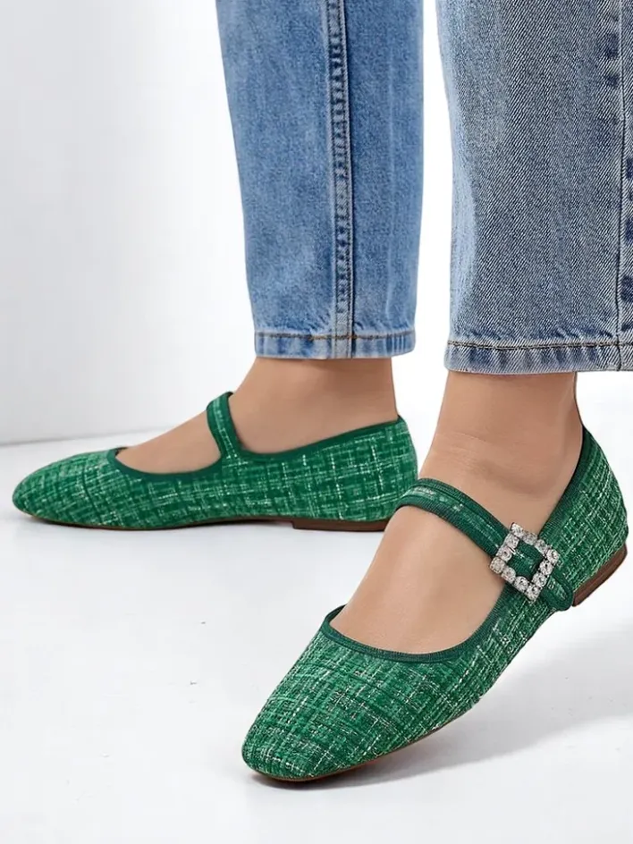 Buty Na Wielkie Wyjście|Baleriny Klasyczne^Royalfashion Damskie baleriny w krateczkę z klamerką i paseczkiem Riffos zielony