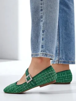 Buty Na Wielkie Wyjście|Baleriny Klasyczne^Royalfashion Damskie baleriny w krateczkę z klamerką i paseczkiem Riffos zielony